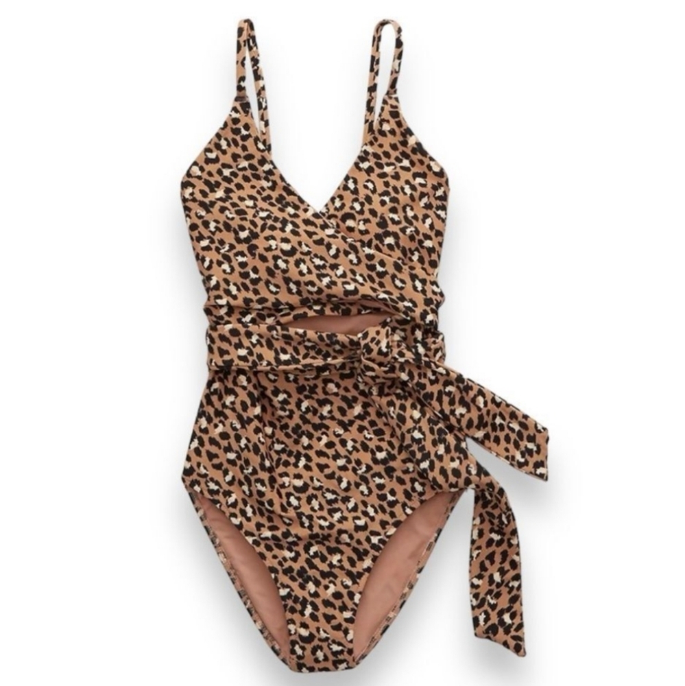 NWT Aerie Leopard Print Wrap One-Piece Full Coverage Swimsuit
